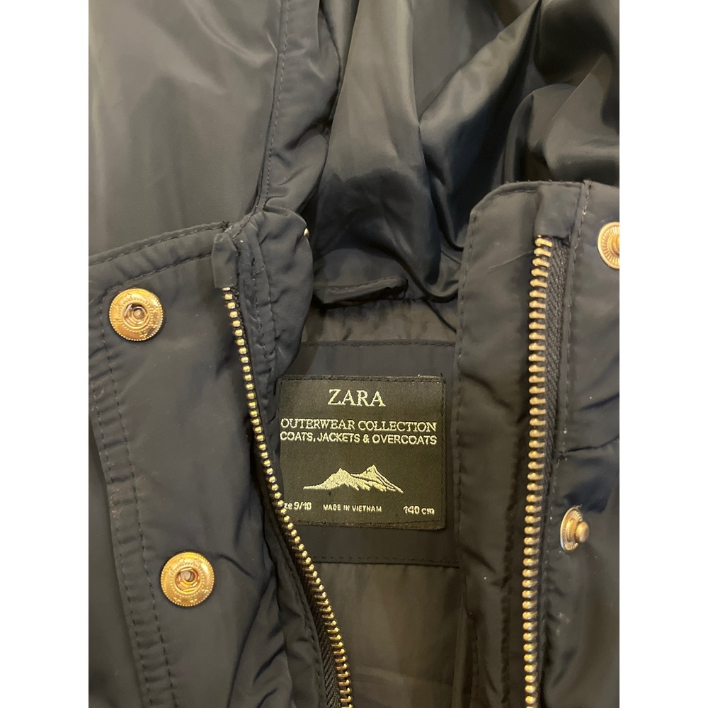 Zara Kids Navy Blue Puffer Coat Hooded Belted Quilted Size 9 10‎